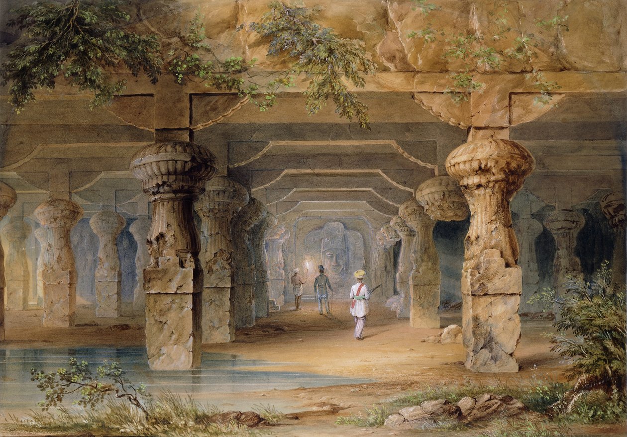 A Nagy Barlang belseje, Elephanta, Bombay, XIX. század alkotó: Thomas J. Rawlins