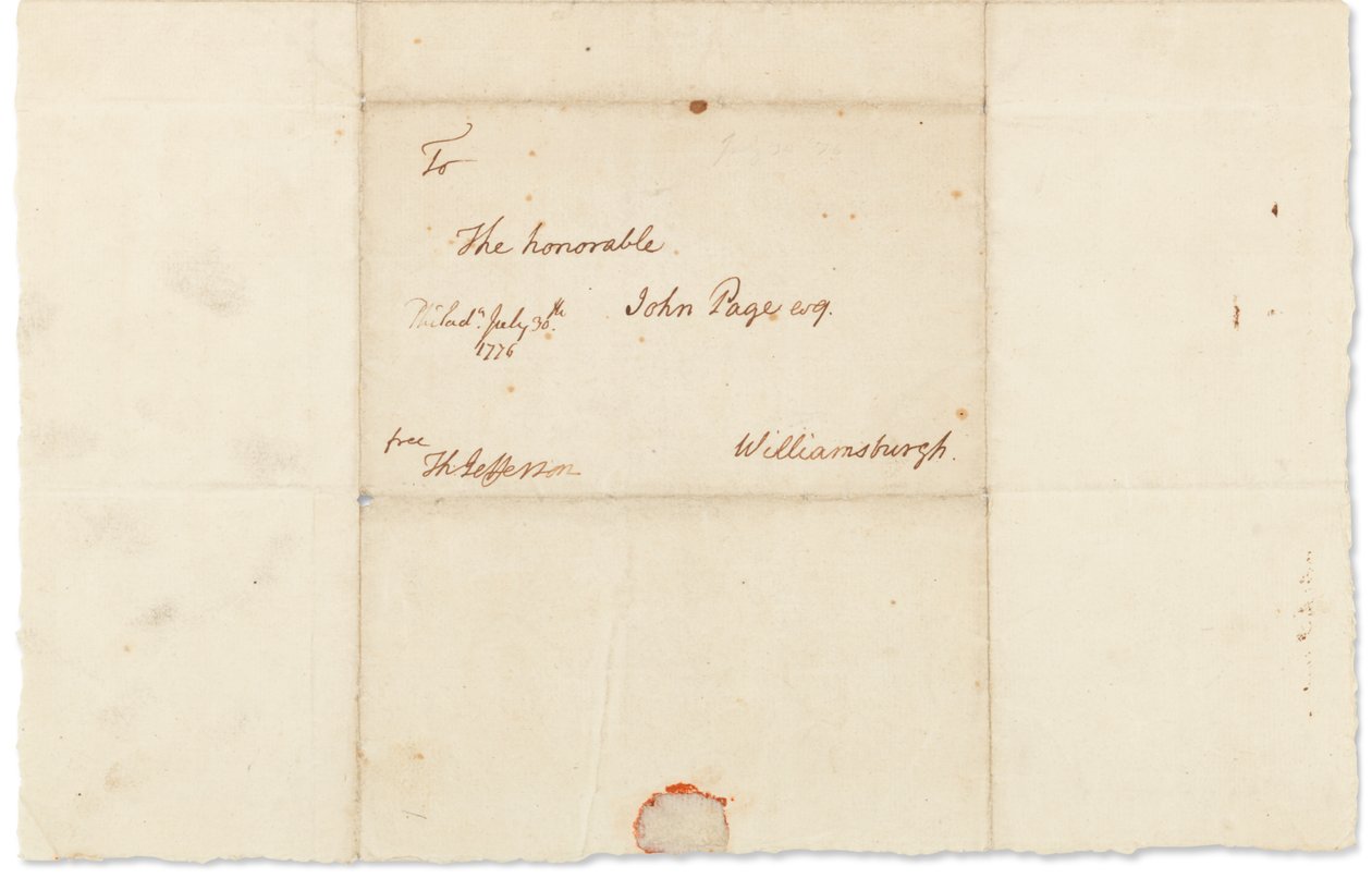 Autogram levél John Page-nek, Philadelphia, 1776. július 30. (toll és tinta papíron) alkotó: Thomas Jefferson