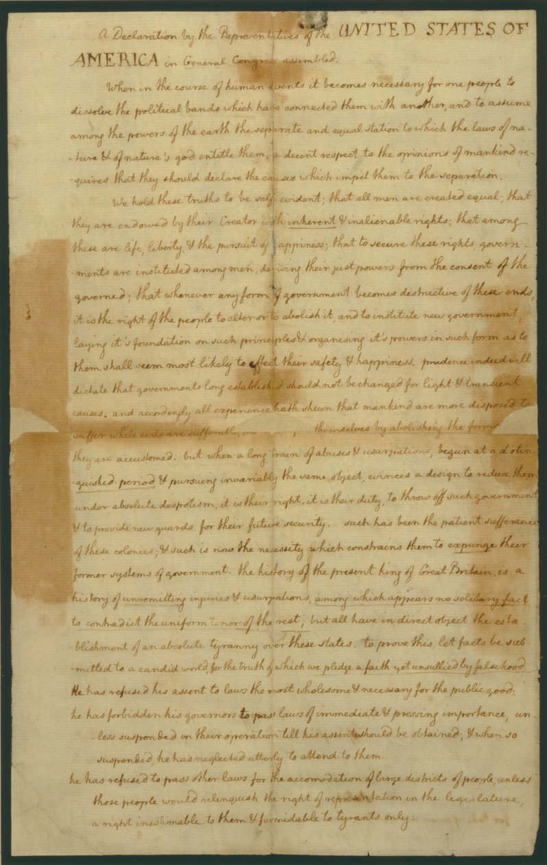 A Függetlenségi Nyilatkozat tervezete, 1776. július 4 alkotó: Thomas Jefferson