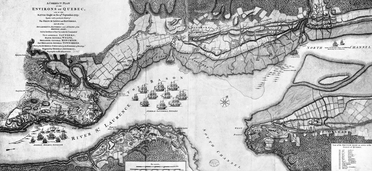 Helyes terve Quebec környékéről és az 1759. szeptember 13-án vívott csatáról alkotó: Thomas Jefferys