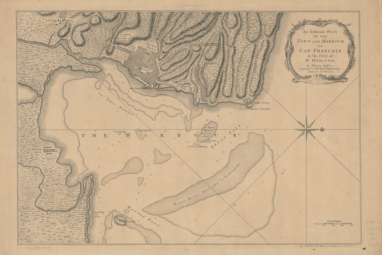 Cap-François városának és kikötőjének hiteles alaprajza a Szent Domingo szigeten. LOC 73695949 alkotó: Thomas Jefferys