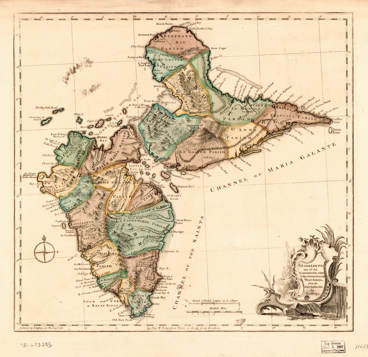Guadaloupe a Franciaországhoz tartozó Karib-szigetek egyike a Nyugat-Indiákban, LOC 75693285 alkotó: Thomas Jefferys
