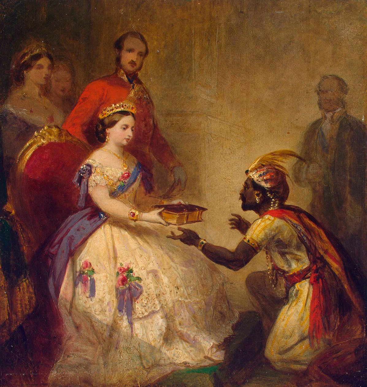 Viktória királynő átadja a Bibliát egy afrikai főnöknek”, 1861. alkotó: Thomas Jones Barker
