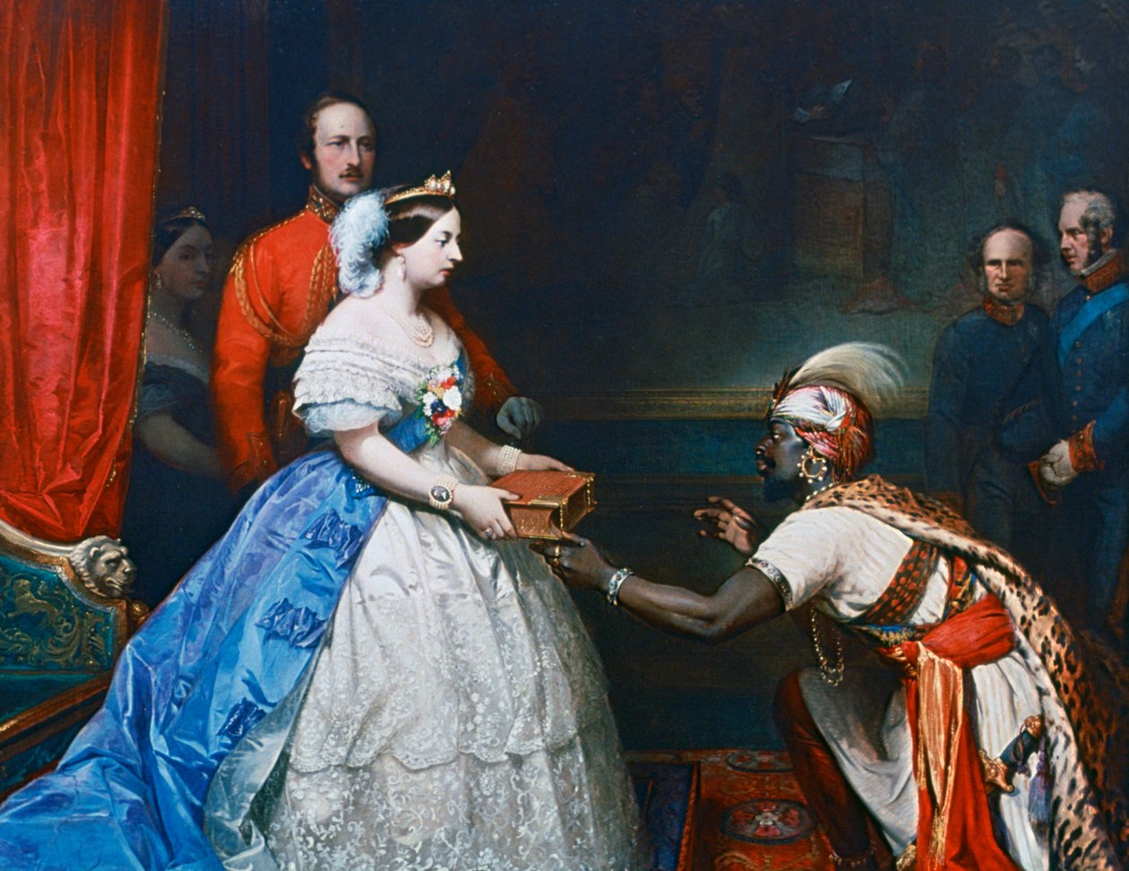 Viktória királynő Bibliát mutat be a windsori hallgatóság termében, 1861 alkotó: Thomas Jones Barker