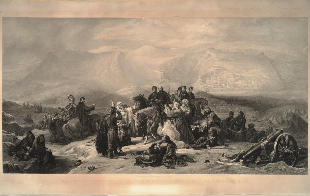 Kars védelme. Sir Fenwick Williams és vezérkarának tisztjei megválnak a polgároktól alkotó: Thomas Jones Barker