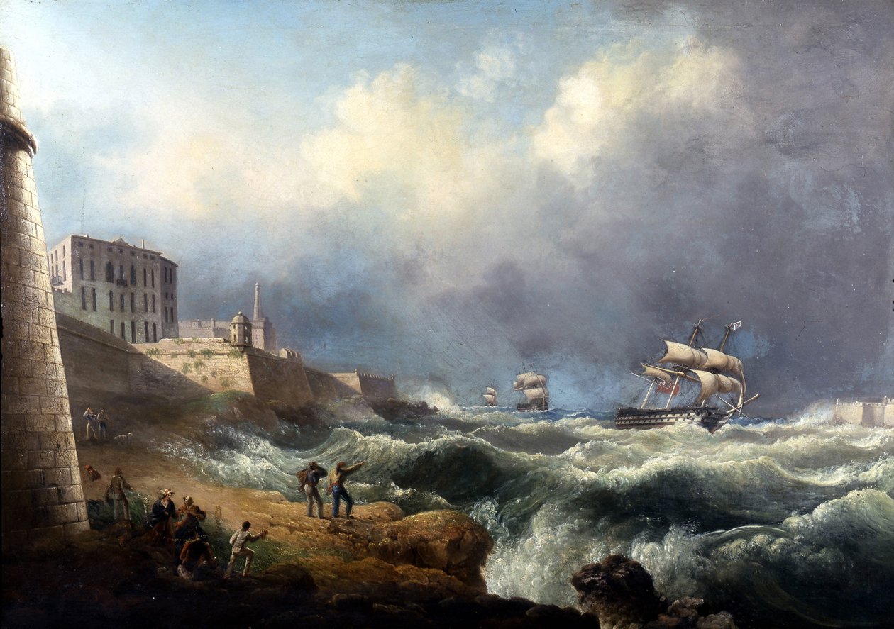 Kilátás a Grand Harbor bejáratára, TL Hornbrook által alkotó: Thomas L. Hornbrook
