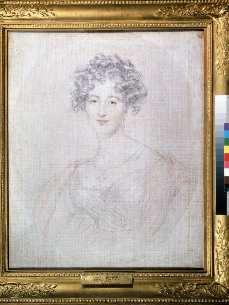 "Erzsébet grófnő (Elizaveta) Vorontsova (1792-1856) portréja" Thomas Lawrence (1769-1830) tollrajza, 1821 Puskin Múzeum, Moszkva alkotó: Thomas Lawrence