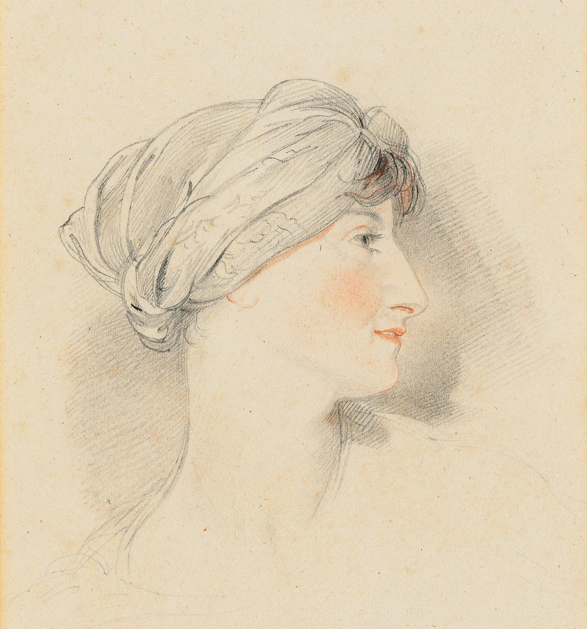 Jens Wolff asszony portréfeje, profilban jobbra, turbánt visel (ceruza, fekete-piros kréta) alkotó: Thomas Lawrence