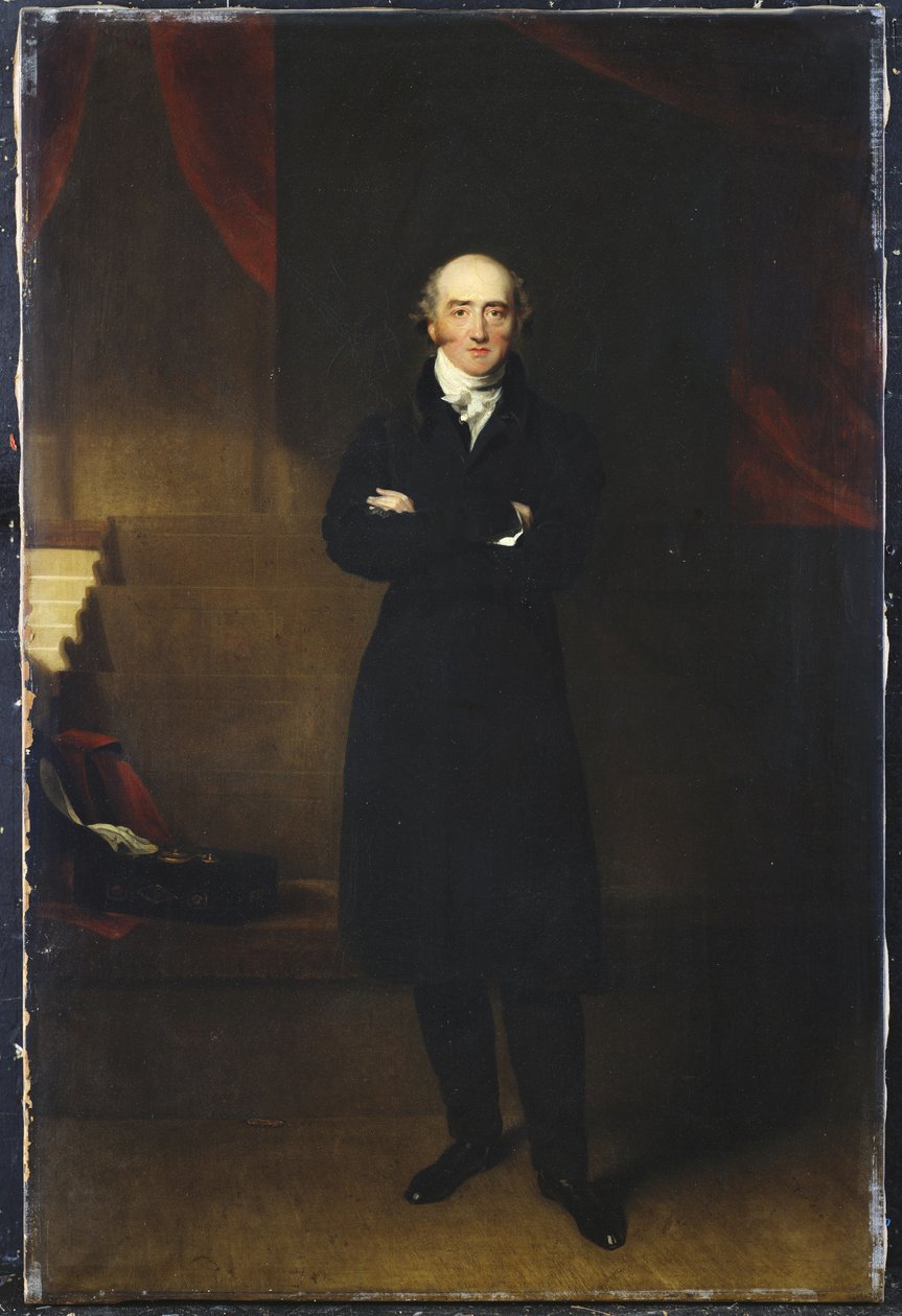 George Canning portréja, teljes alakban, fekete kabátot visel a belső térben, karba tett kézzel alkotó: Thomas Lawrence