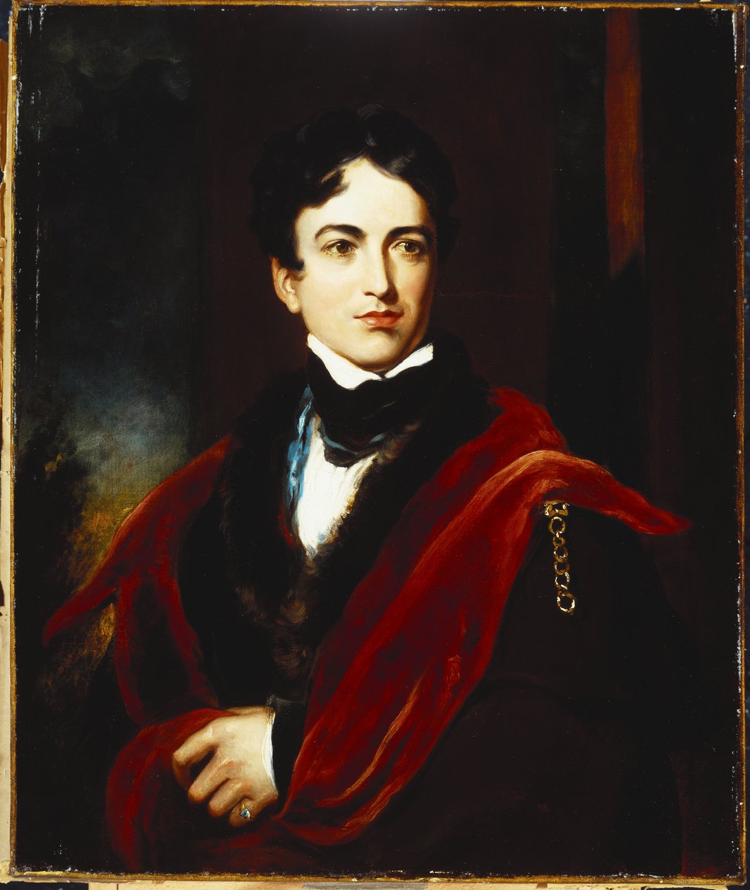 John George Lambton, Durham első grófja, GCB, parlamenti képviselő portréja sötét kabátban, köpennyel és fehér ruhával alkotó: Thomas Lawrence