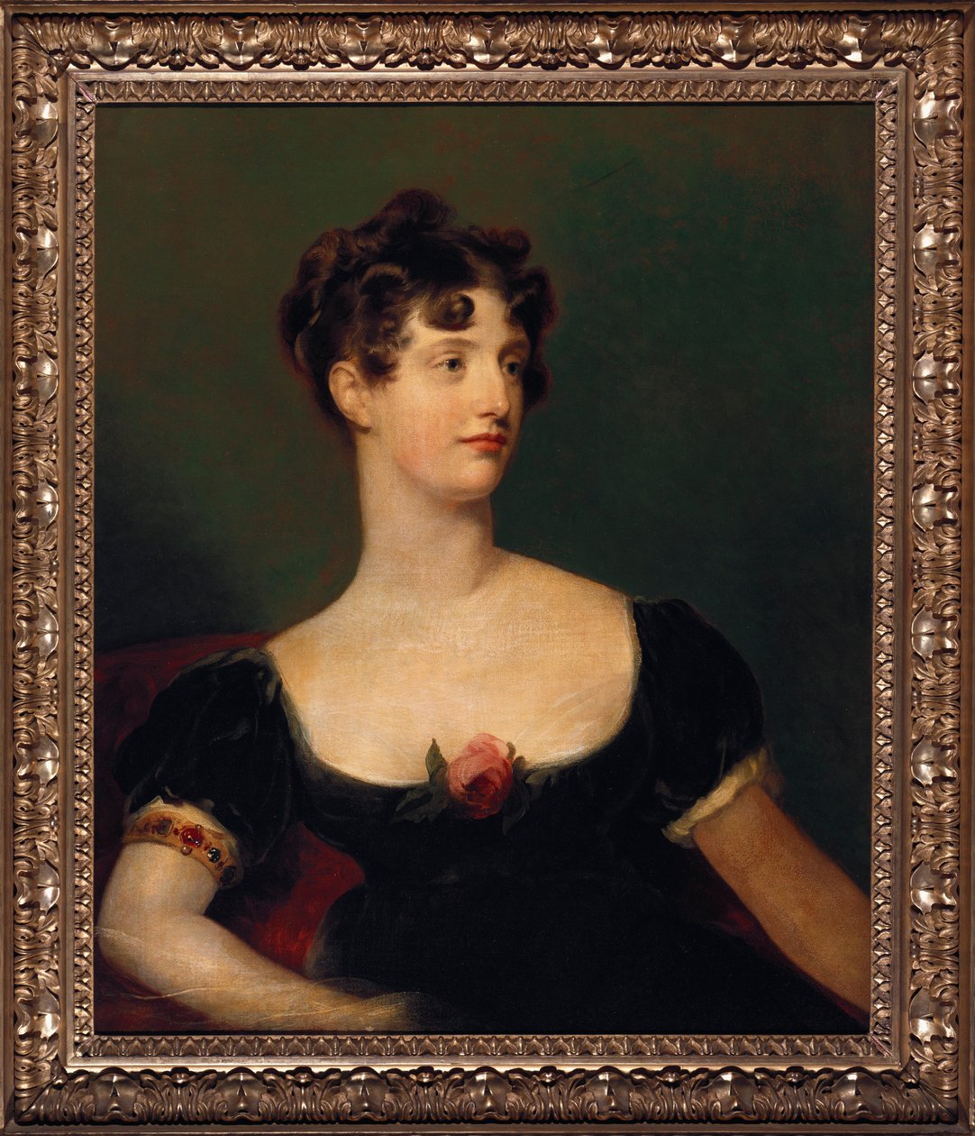 Lady Beresford portréja, ülő, félhosszú rózsával díszített fekete ruhában alkotó: Thomas Lawrence