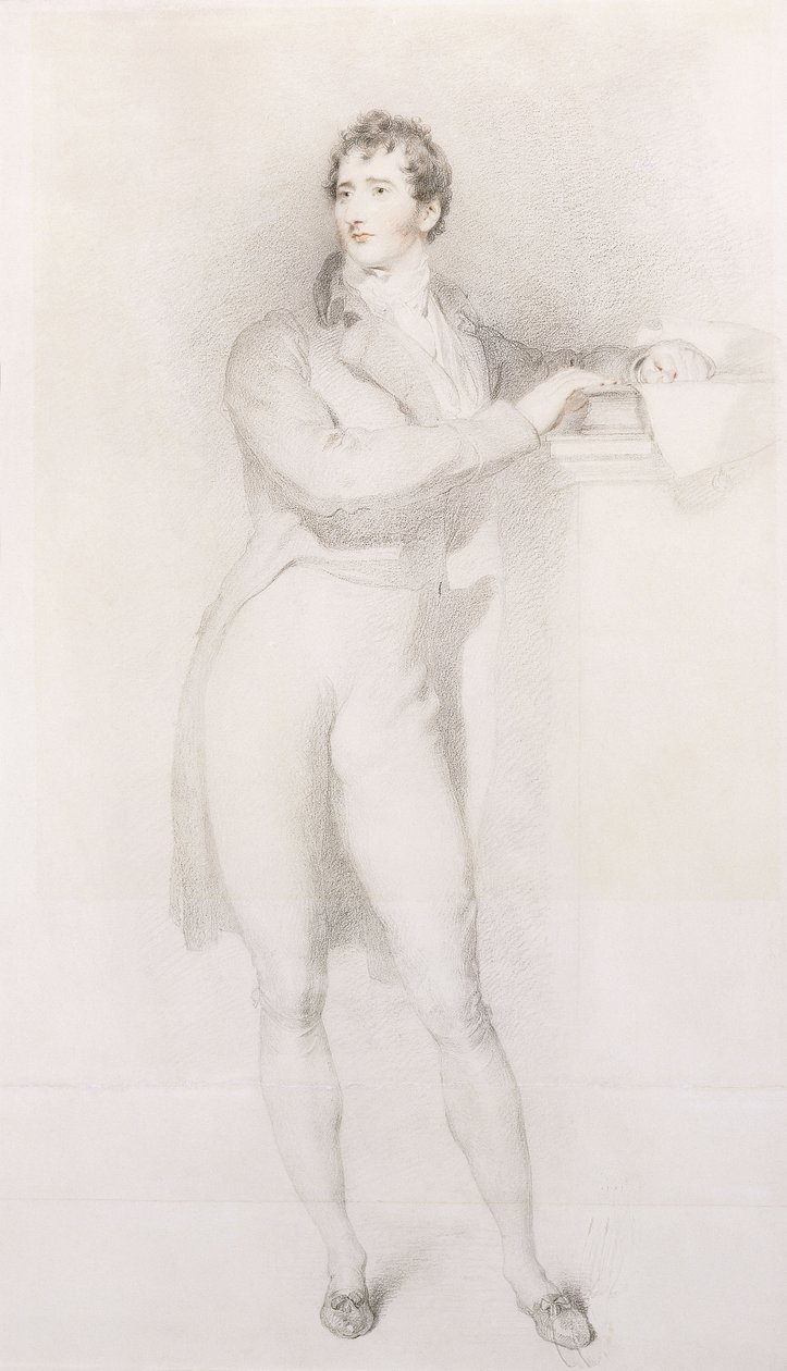 Sir Francis Burdett, Bart portréja, kicsi, egész alakos, kandallópárkányon állva, 1796 körül alkotó: Thomas Lawrence