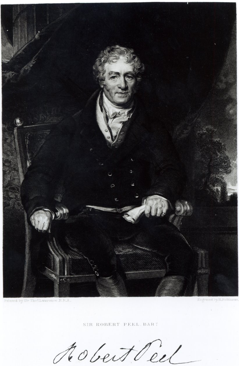 Sir Robert Peel (1788-1850) portréja, H, Robinson metszet (metszet) (bw fotó) alkotó: Thomas Lawrence