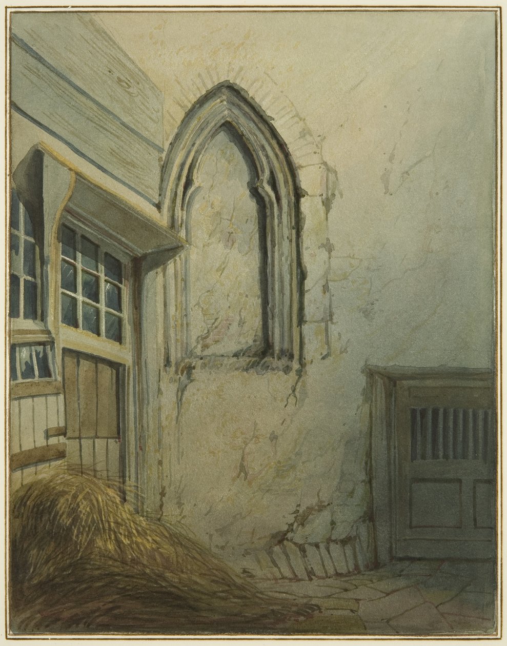 Kis udvar a Baldwin Street és a St Nicholas Street közötti átjáró mellett (ceruza és akvarell papíron) alkotó: Thomas Leeson the Elder Rowbotham