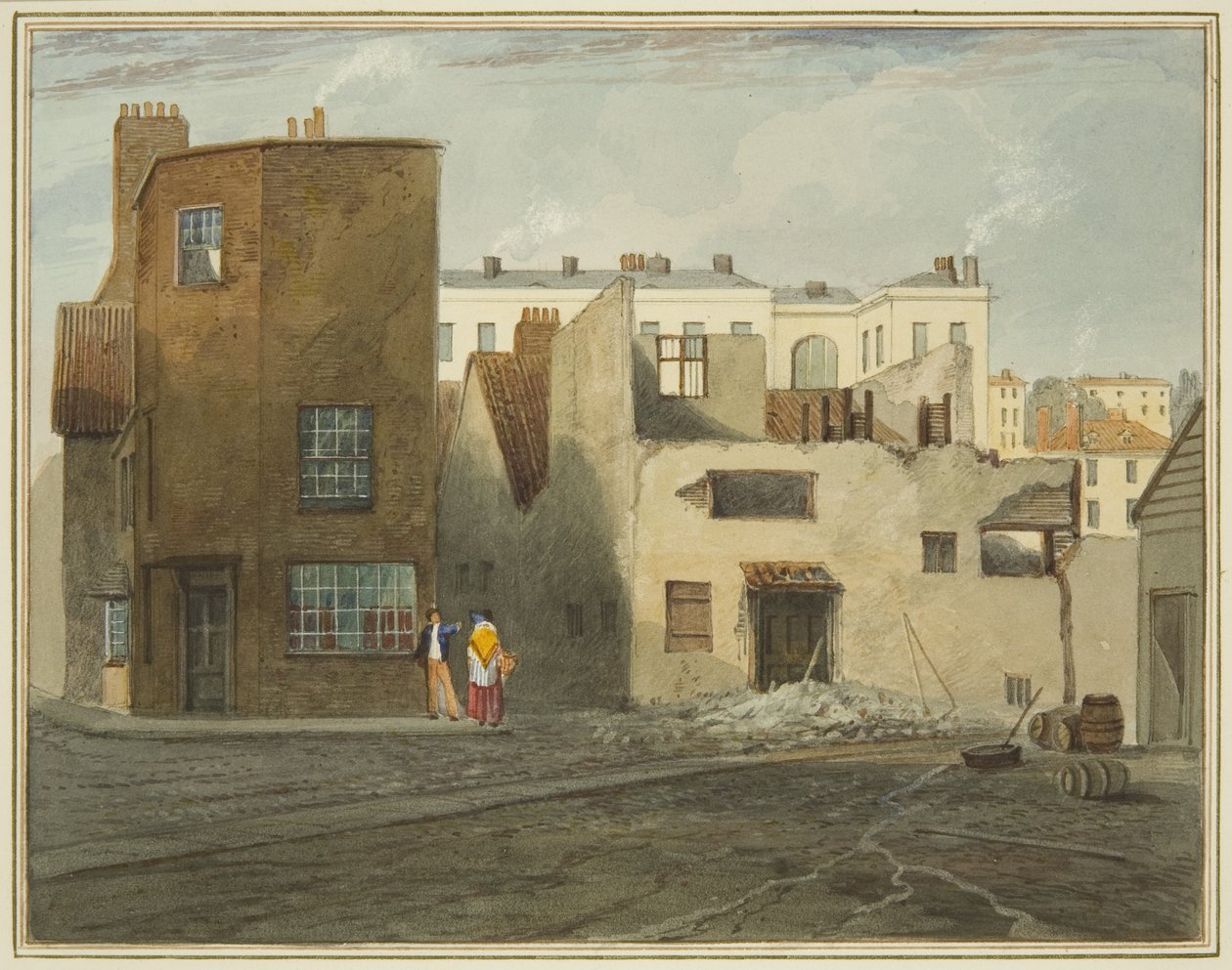 A betegszoba hátulja, a Whitson Streetet ábrázolva (ceruza és akvarell papíron) alkotó: Thomas Leeson the Elder Rowbotham