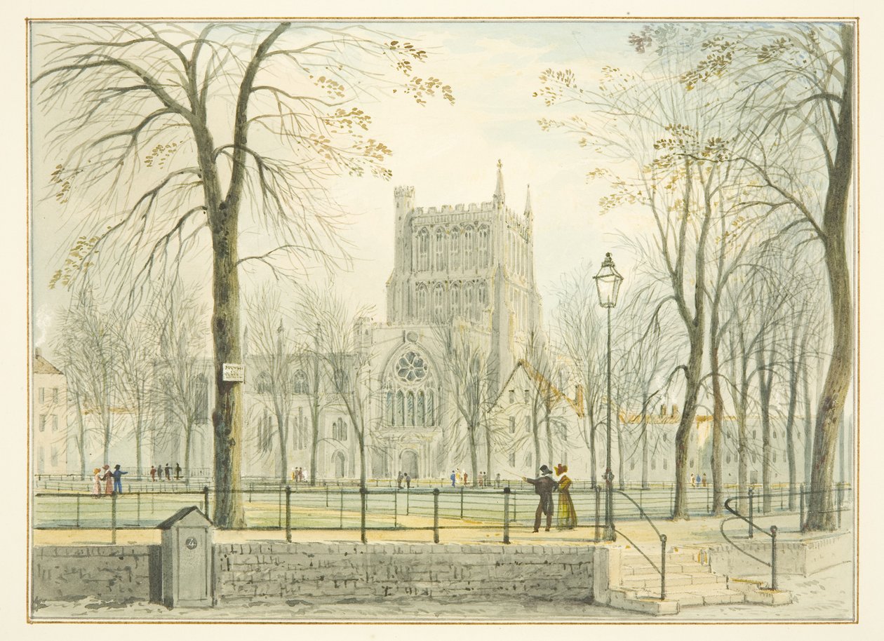 Bristoli katedrális és College Green (akvarell papíron) alkotó: Thomas Leeson the Elder Rowbotham