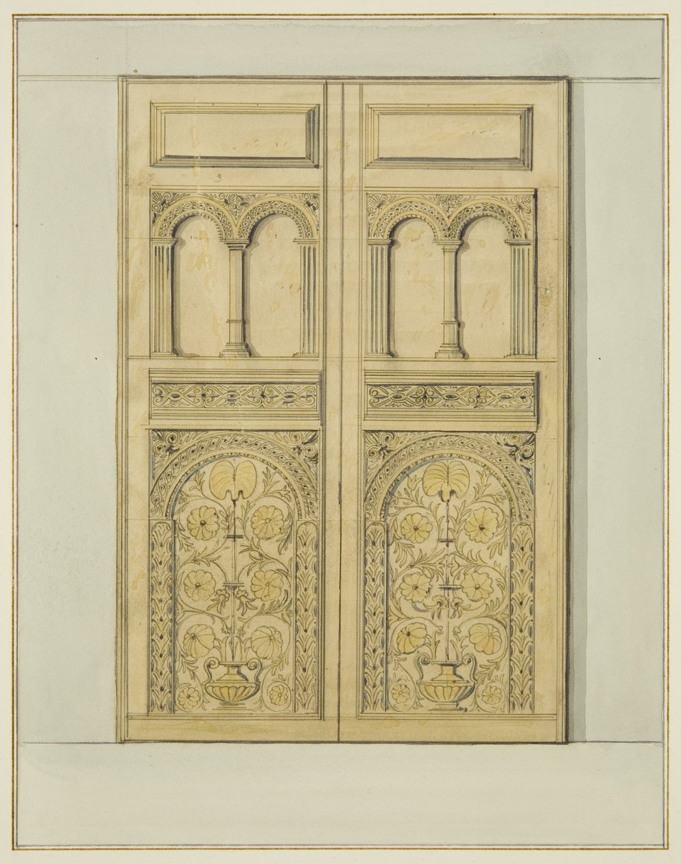 Faragott belső ajtótorony bejárata, Szent János templom (akvarell papíron) alkotó: Thomas Leeson the Elder Rowbotham