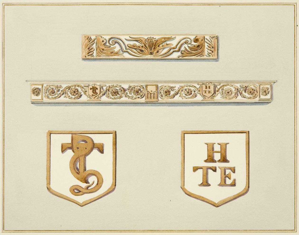 Faragott tölgy fríz, köztük egy kéménydarabból, a Broad Street 15. szám alatt (akvarell papíron) alkotó: Thomas Leeson the Elder Rowbotham