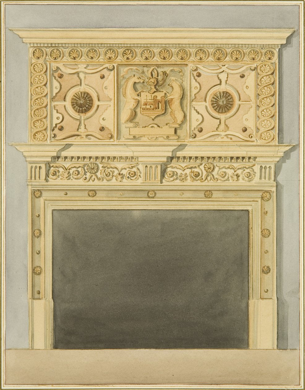 Kéménydarab Robert Adams házában (akvarell papíron) alkotó: Thomas Leeson the Elder Rowbotham