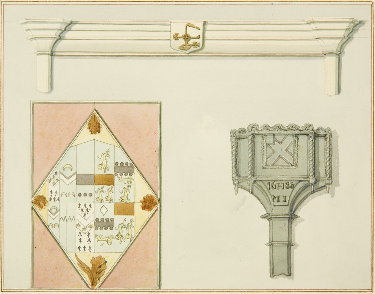 Kéménydarab, ólomüveg és hódoboz a High Street 35. szám alatt (akvarell papíron) alkotó: Thomas Leeson the Elder Rowbotham