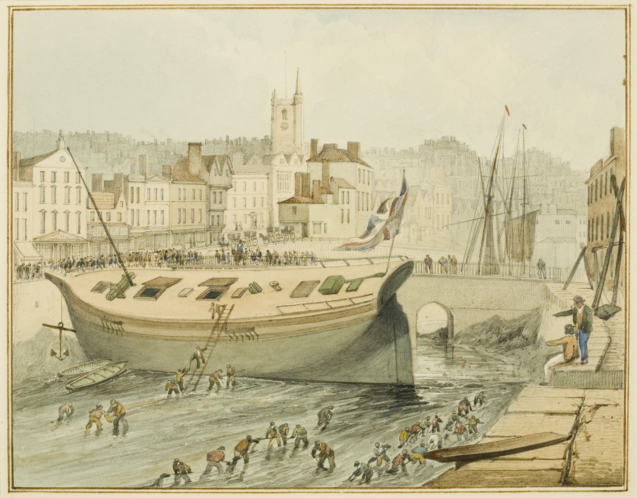 Az úszó kikötő tisztítása, 1828 alkotó: Thomas Leeson the Elder Rowbotham