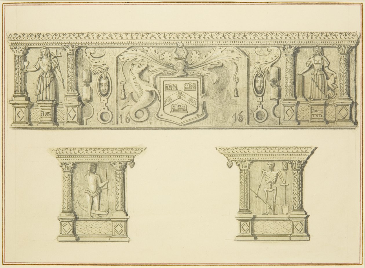 Frieze on Chimneypiece, Broad Street 15 (ceruza és akvarell papíron) alkotó: Thomas Leeson the Elder Rowbotham