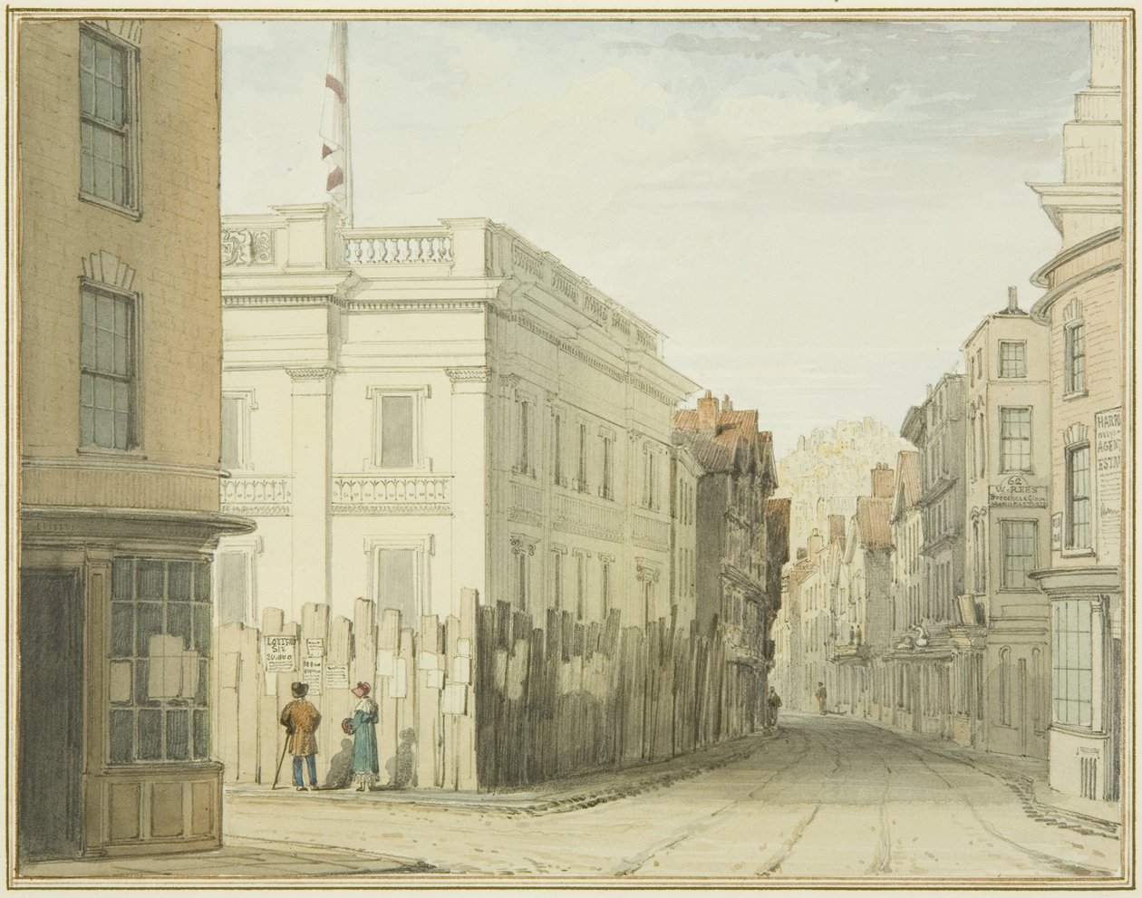 Lenézett a Broad Streetre az új tanácsházzal (akvarell papíron) alkotó: Thomas Leeson the Elder Rowbotham
