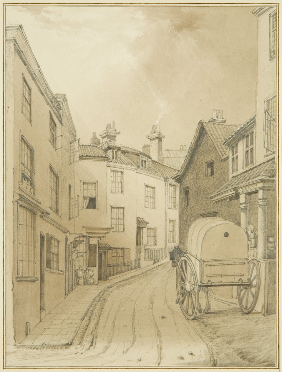 A Griffin Lane alsó vége (akvarell papíron) alkotó: Thomas Leeson the Elder Rowbotham