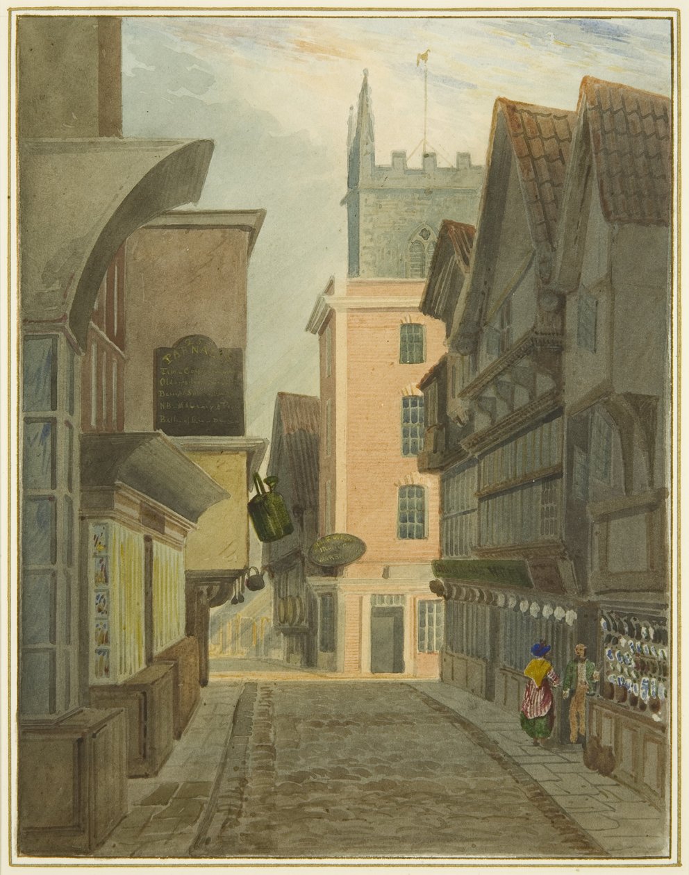 Mary-le-Port utca (akvarell papíron) alkotó: Thomas Leeson the Elder Rowbotham