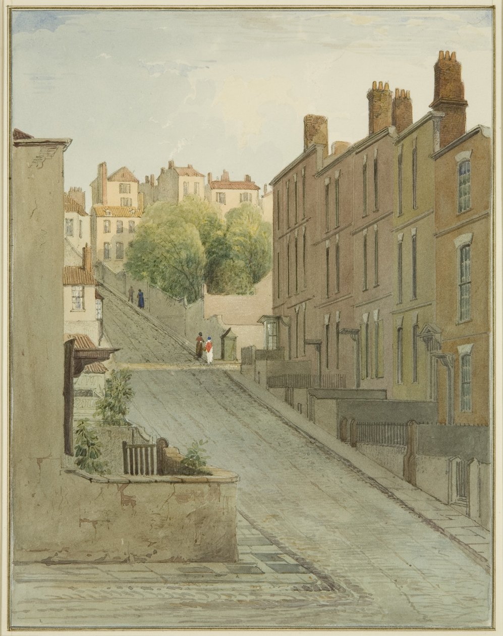 Montague Street és házak Kingsdownon (ceruza és akvarell papíron) alkotó: Thomas Leeson the Elder Rowbotham