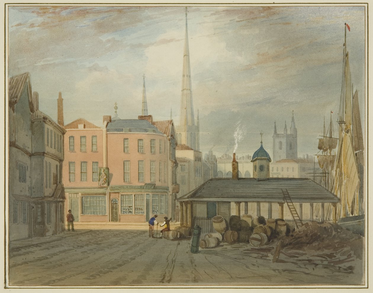 A King Street északkeleti vége, a walesi piac látható (akvarell papíron) alkotó: Thomas Leeson the Elder Rowbotham