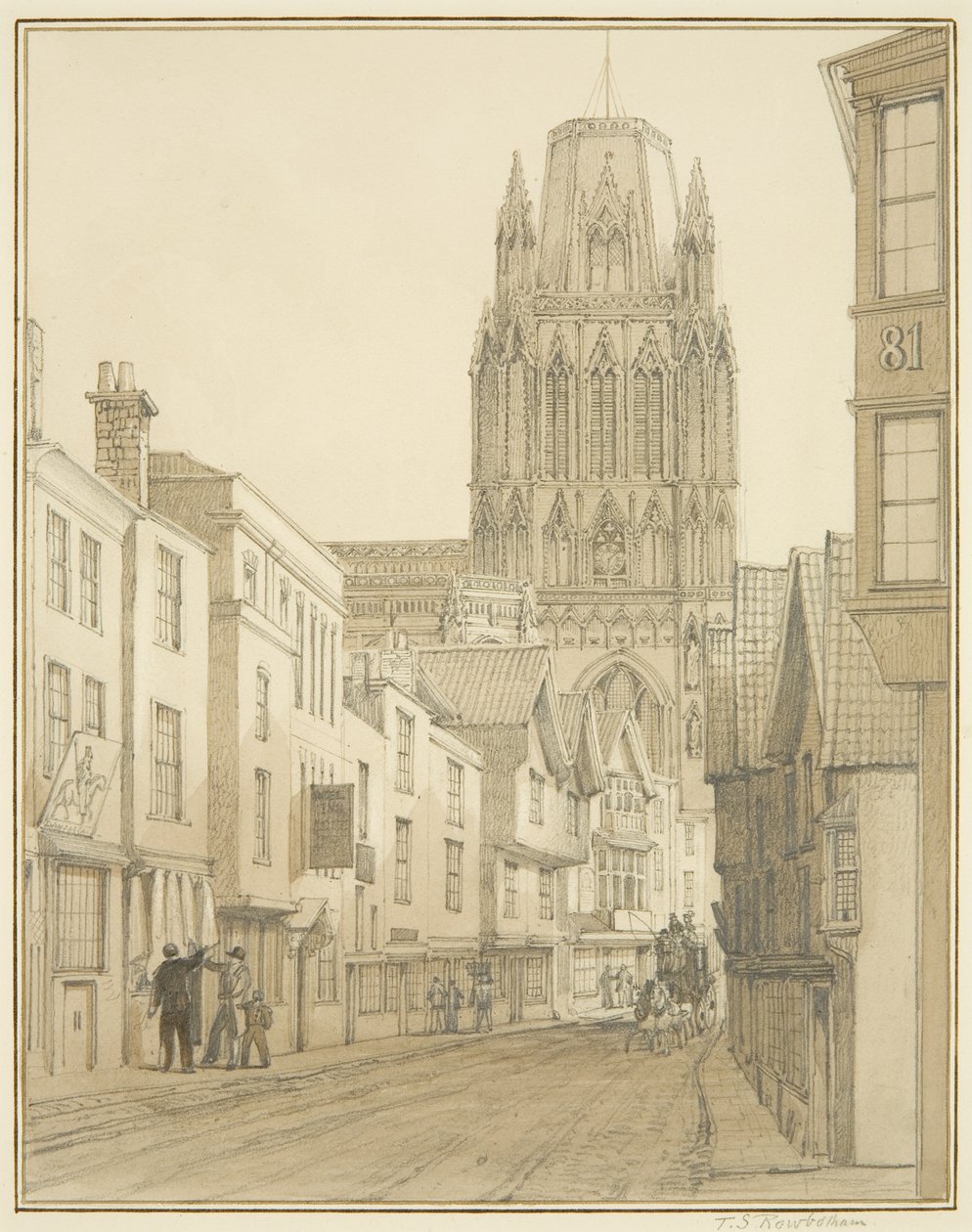 A St Mary Redcliffe templom északi nézete a Redcliffe Street felől nézve alkotó: Thomas Leeson the Elder Rowbotham
