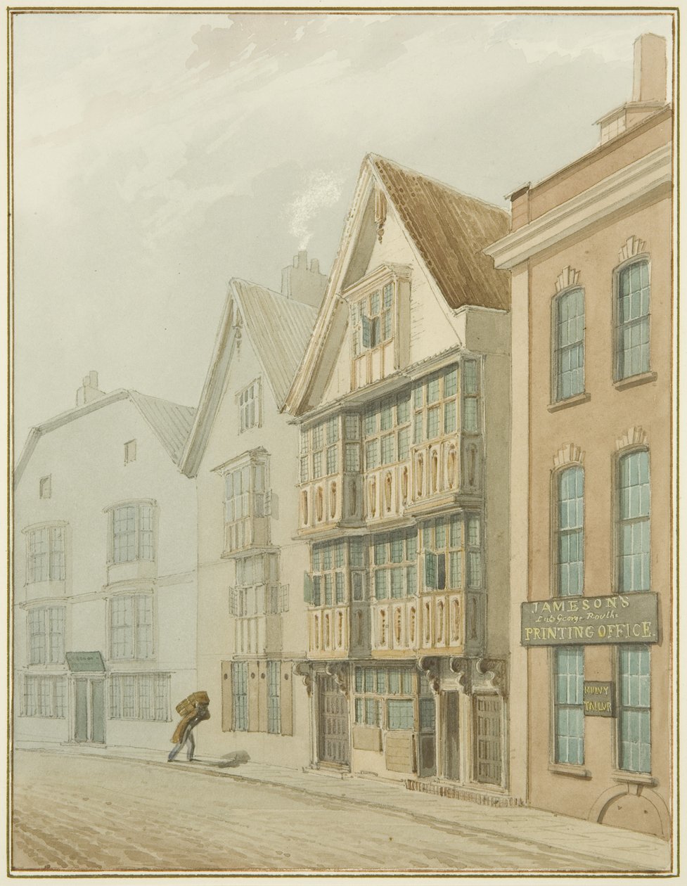 Régi házak a Kereskedőházzal szemben (akvarell papíron) alkotó: Thomas Leeson the Elder Rowbotham