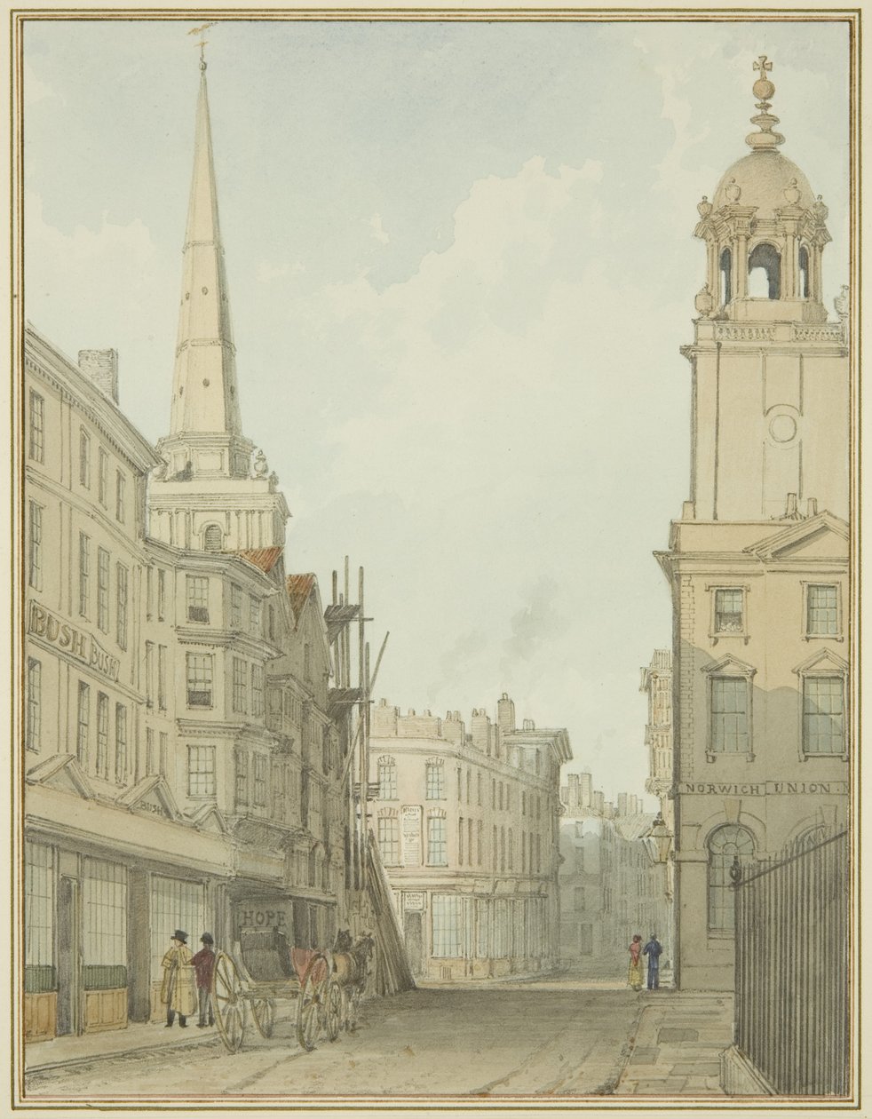 A Corn Street és a Wine Street része (akvarell papíron) alkotó: Thomas Leeson the Elder Rowbotham