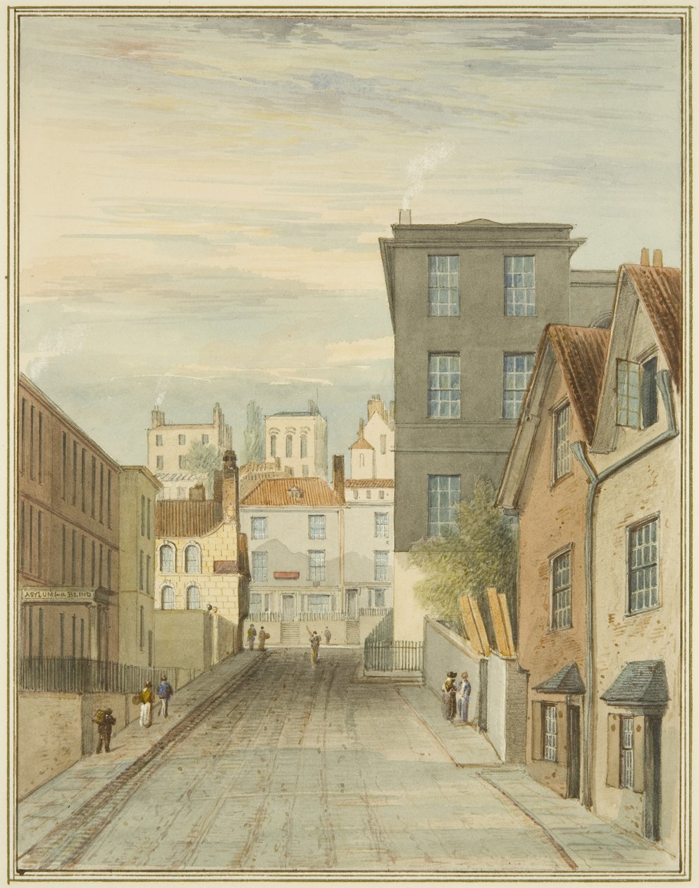 A Magdalen (Alsó Maudlin) Lane egy része, amely a betegszobát mutatja (ceruza és akvarell papíron) alkotó: Thomas Leeson the Elder Rowbotham