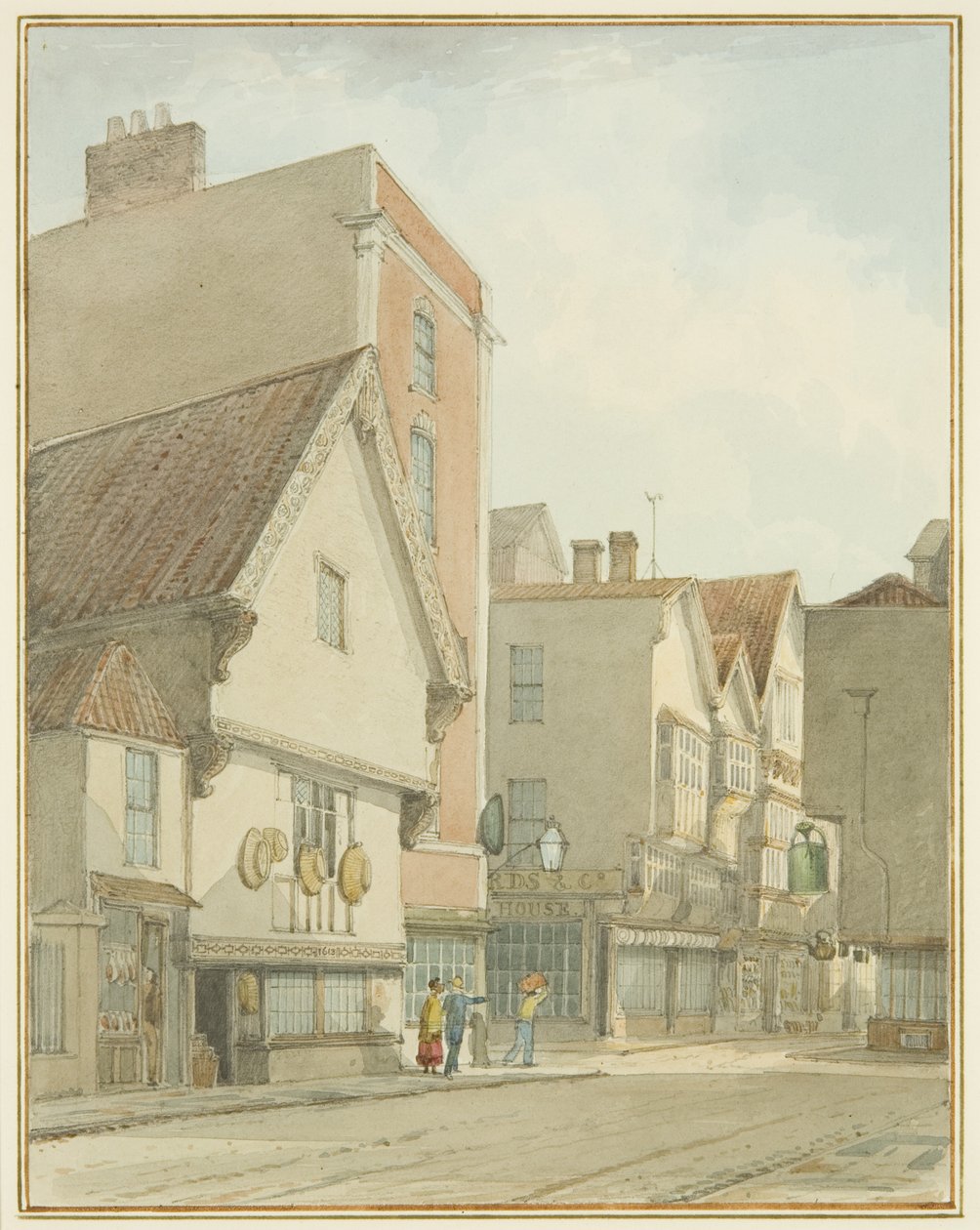 Peter Street és Mary-le-Port utca (akvarell ceruzával, papíron) alkotó: Thomas Leeson the Elder Rowbotham