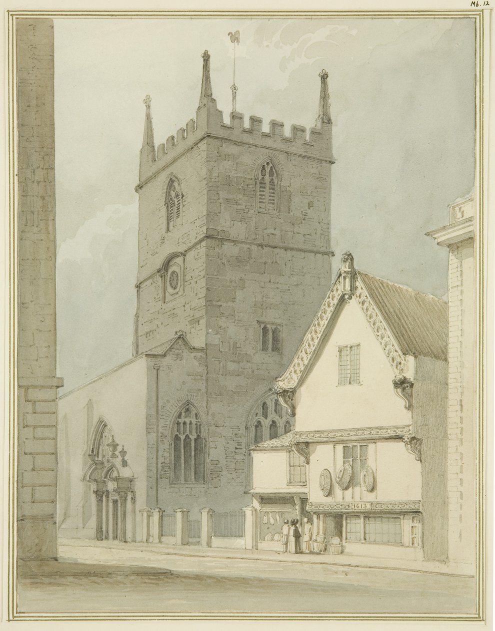 Szent Péter templom és a plébánia a Szent Péter utcában (ceruza és akvarell papíron) alkotó: Thomas Leeson the Elder Rowbotham
