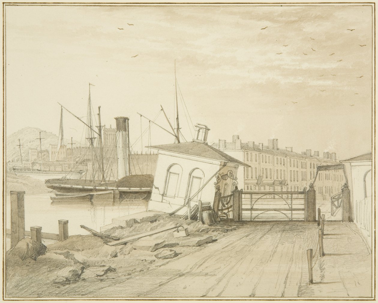 A Toll House süllyedése a Prince Street Bridge-en, 1828 alkotó: Thomas Leeson the Elder Rowbotham