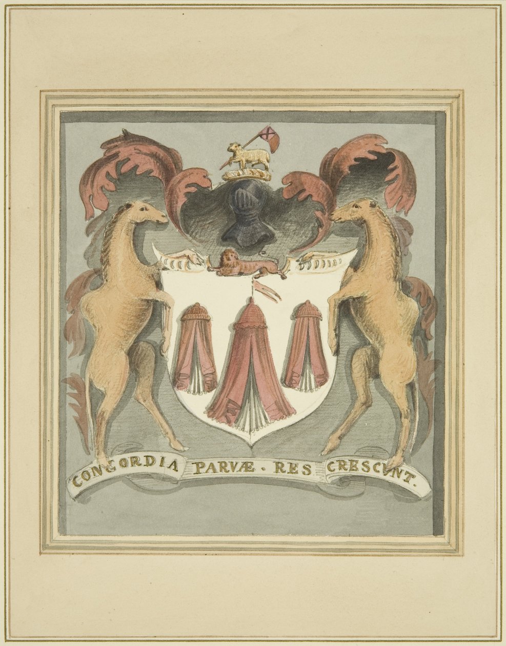Szabók fegyverei a kereskedő Taylors Almshouse-okon (ceruza és akvarell papíron) alkotó: Thomas Leeson the Elder Rowbotham