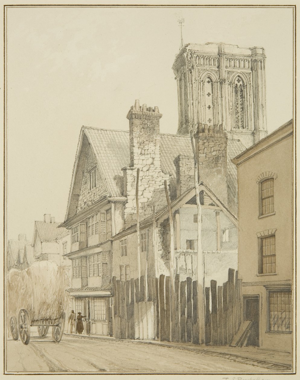 Temple Street, a Templom tornya látható (akvarell papíron) alkotó: Thomas Leeson the Elder Rowbotham