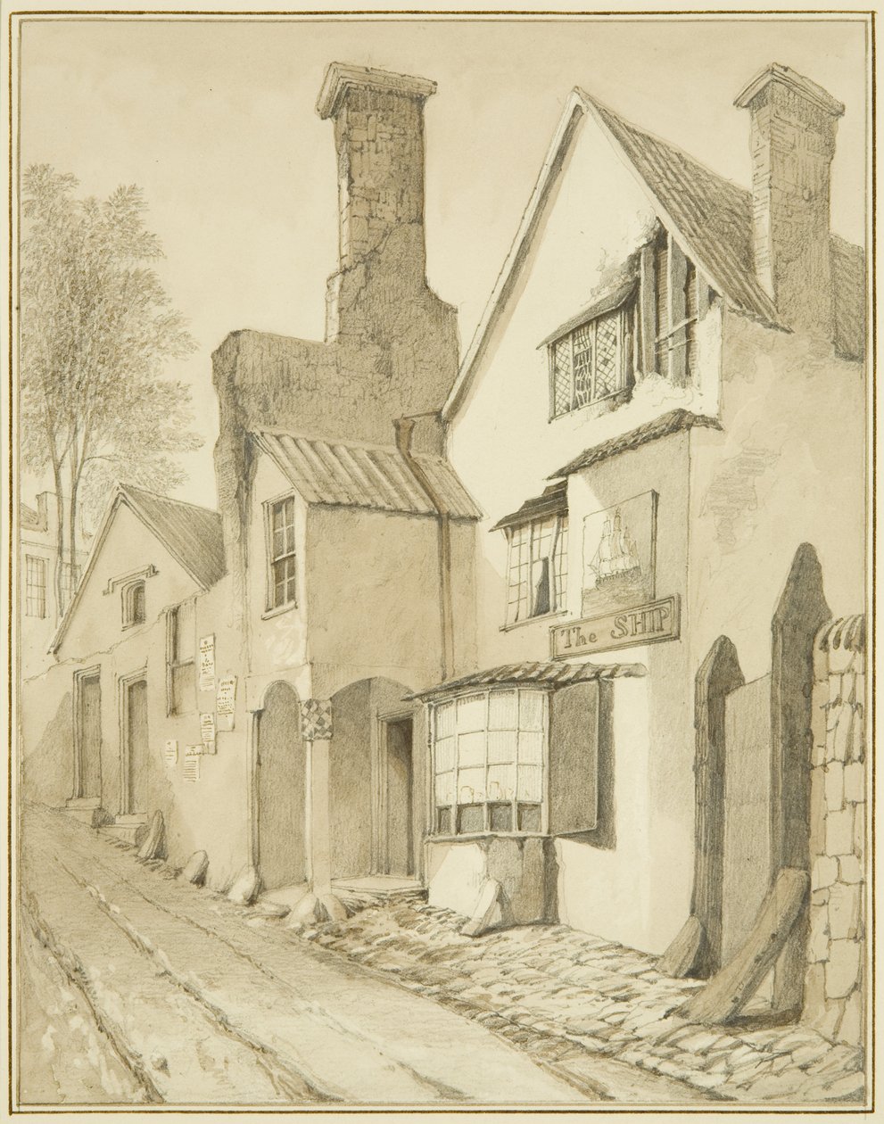 A "Ship Inn" Griffin Lane (akvarell papíron) alkotó: Thomas Leeson the Elder Rowbotham