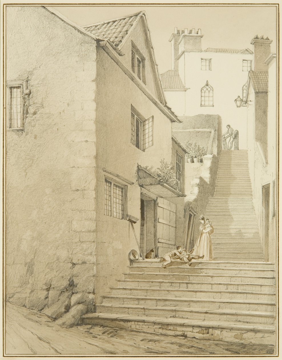A Griffin Lane-t és a Church Lane-t összekötő lépcsők (akvarell papíron) alkotó: Thomas Leeson the Elder Rowbotham