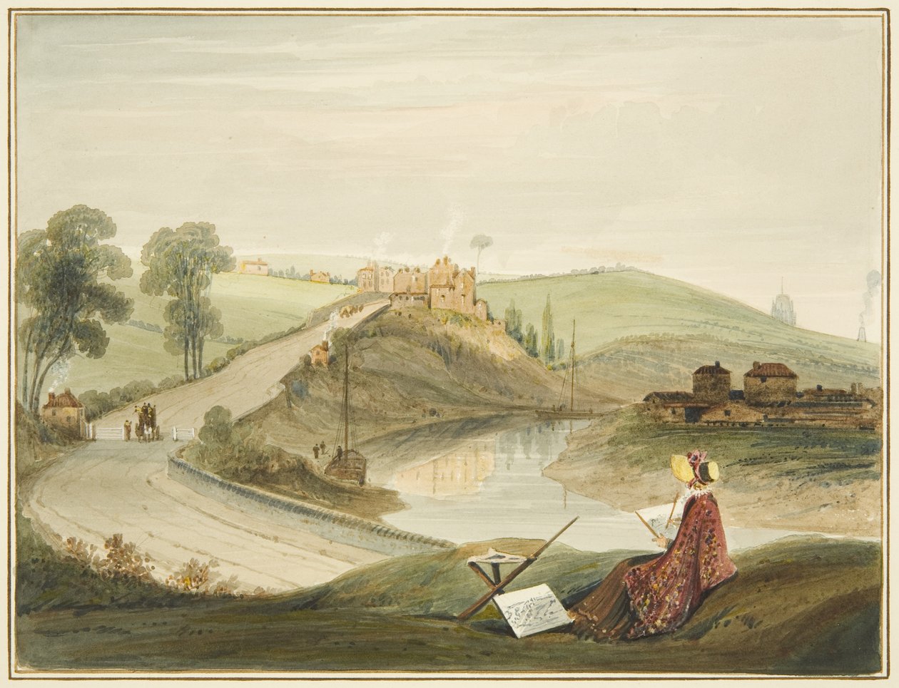 Totterdown és Pile Hill a Bath Roadról, a Brislington Turnpike bemutatásával (Miss Braikenridge-el? Vázlat) alkotó: Thomas Leeson the Elder Rowbotham