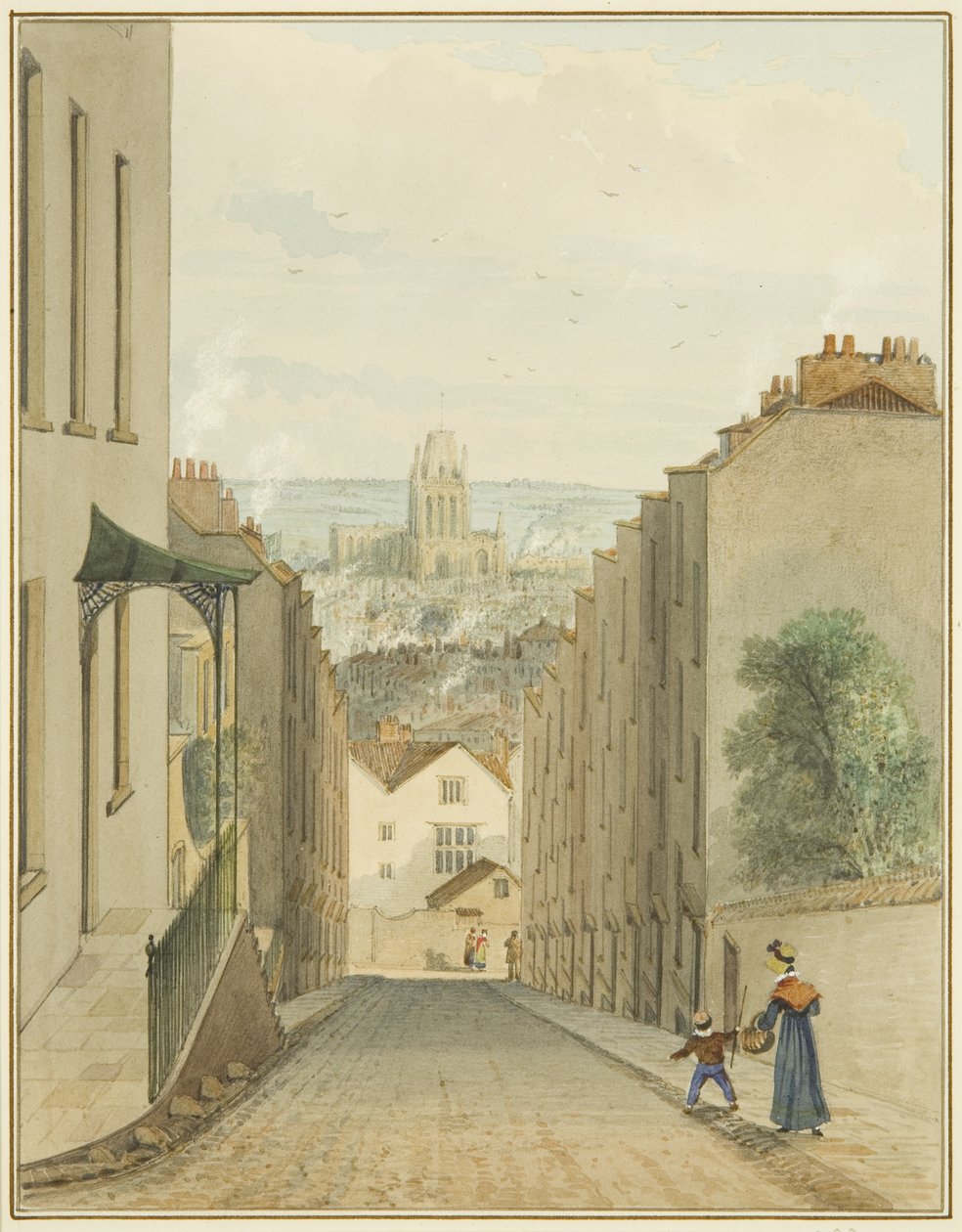 Kilátás a Lodge Street tetejéről (akvarell papíron) alkotó: Thomas Leeson the Elder Rowbotham