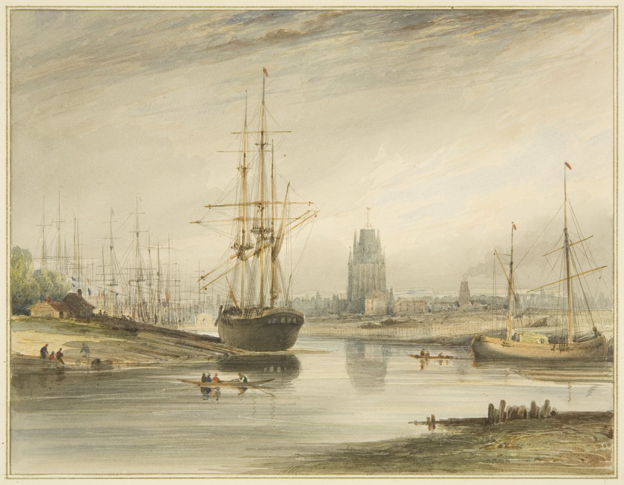 Kilátás a folyóra nézve, a Kötéljárás és a Wapping alulról, 1804 körül alkotó: Thomas Leeson the Elder Rowbotham