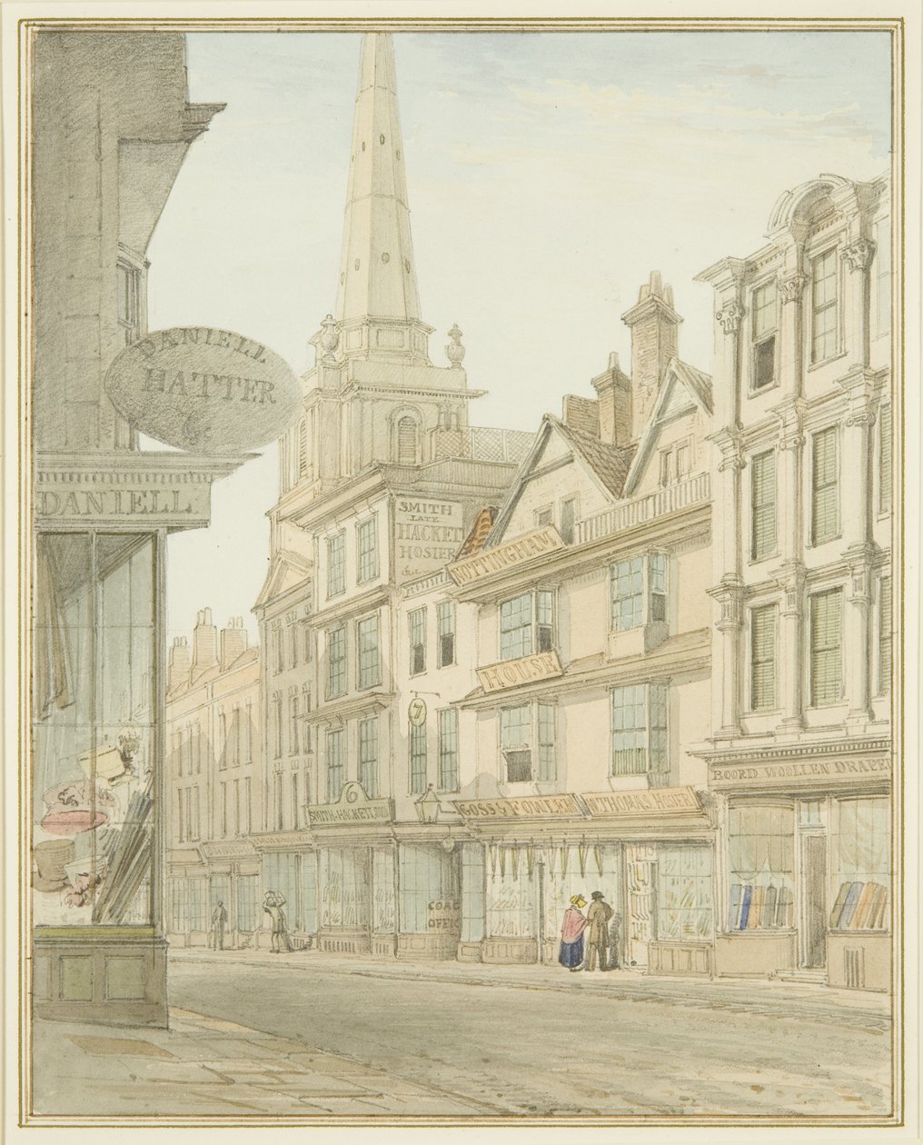 Wine Street, jobb oldalon Yeamans háza (akvarell papíron) alkotó: Thomas Leeson the Elder Rowbotham