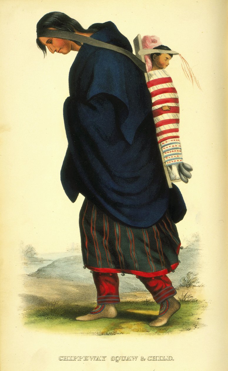 Chippeway squaw és gyermek, 1848 (kézzel színezett litho) alkotó: Thomas Loraine McKenney