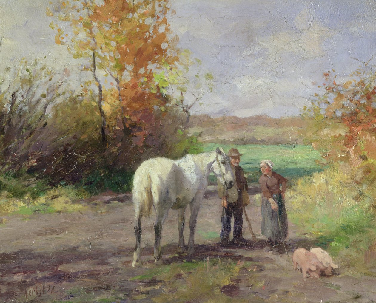 Találkozás a mezőre vezető úton, 1897 alkotó: Thomas Ludwig Herbst