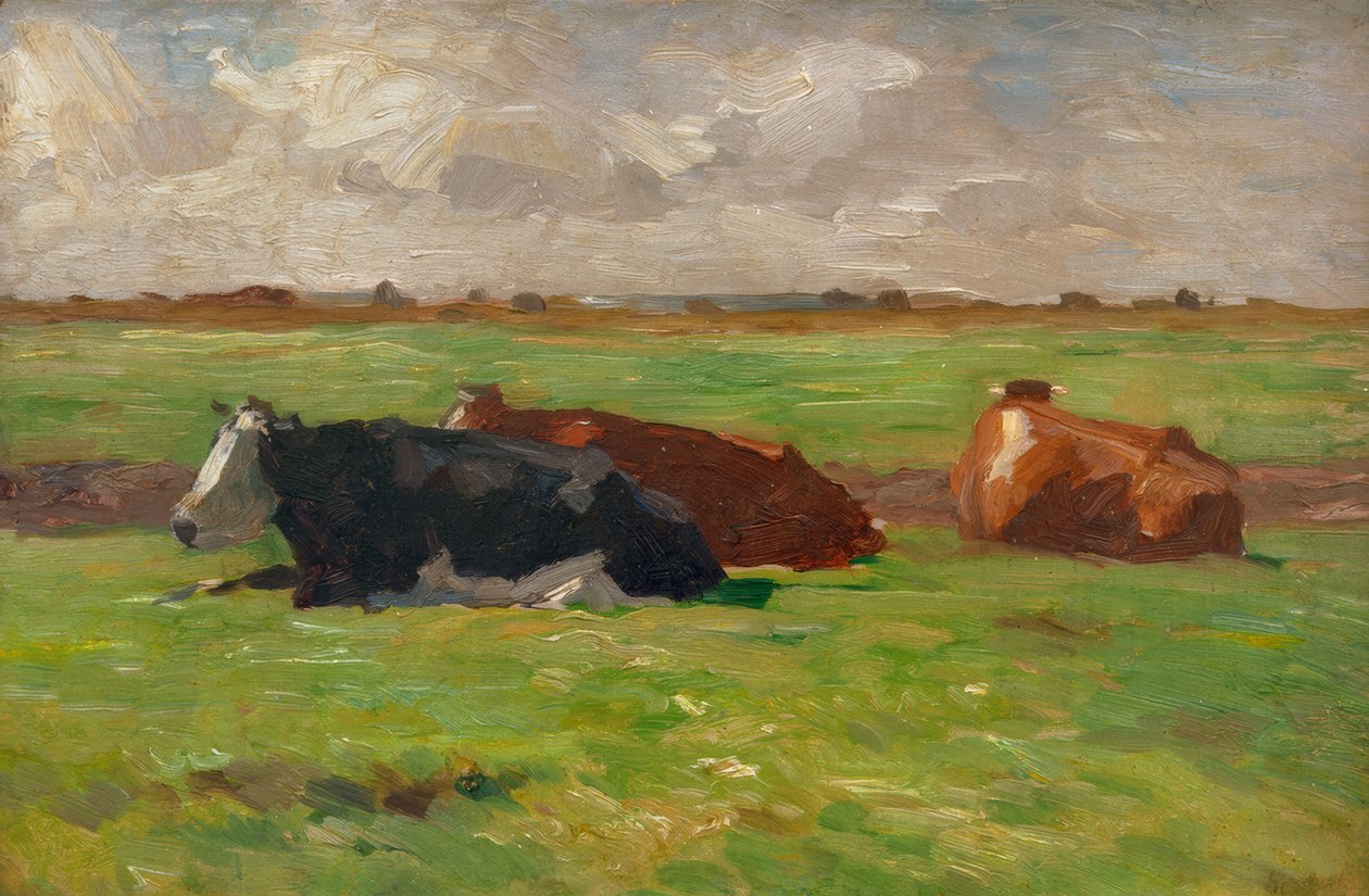 Észak-német nyári táj fekvő tehenekkel alkotó: Thomas Ludwig Herbst