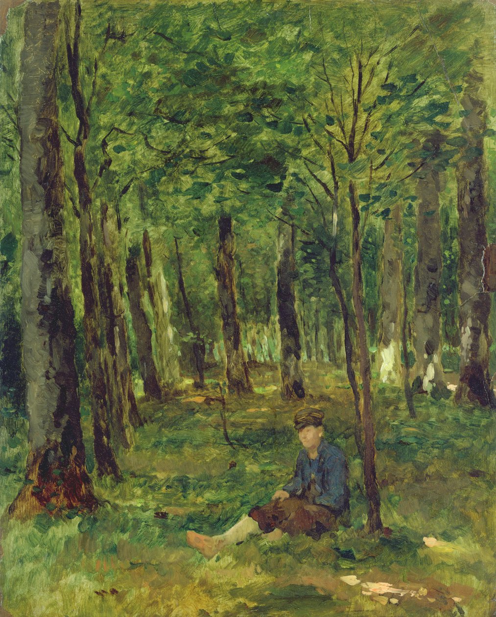 Fiatal gazda ül az erdőben, 1878 (olaj, papír, vászonra fektetve) alkotó: Thomas Ludwig Herbst